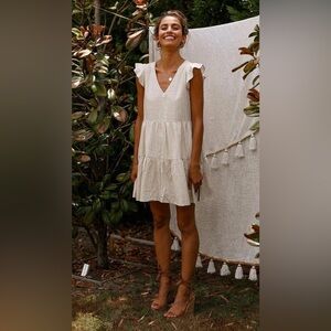 Abercrombie & Fitch Linen Tiered Flutter Sleeve Mini Dress